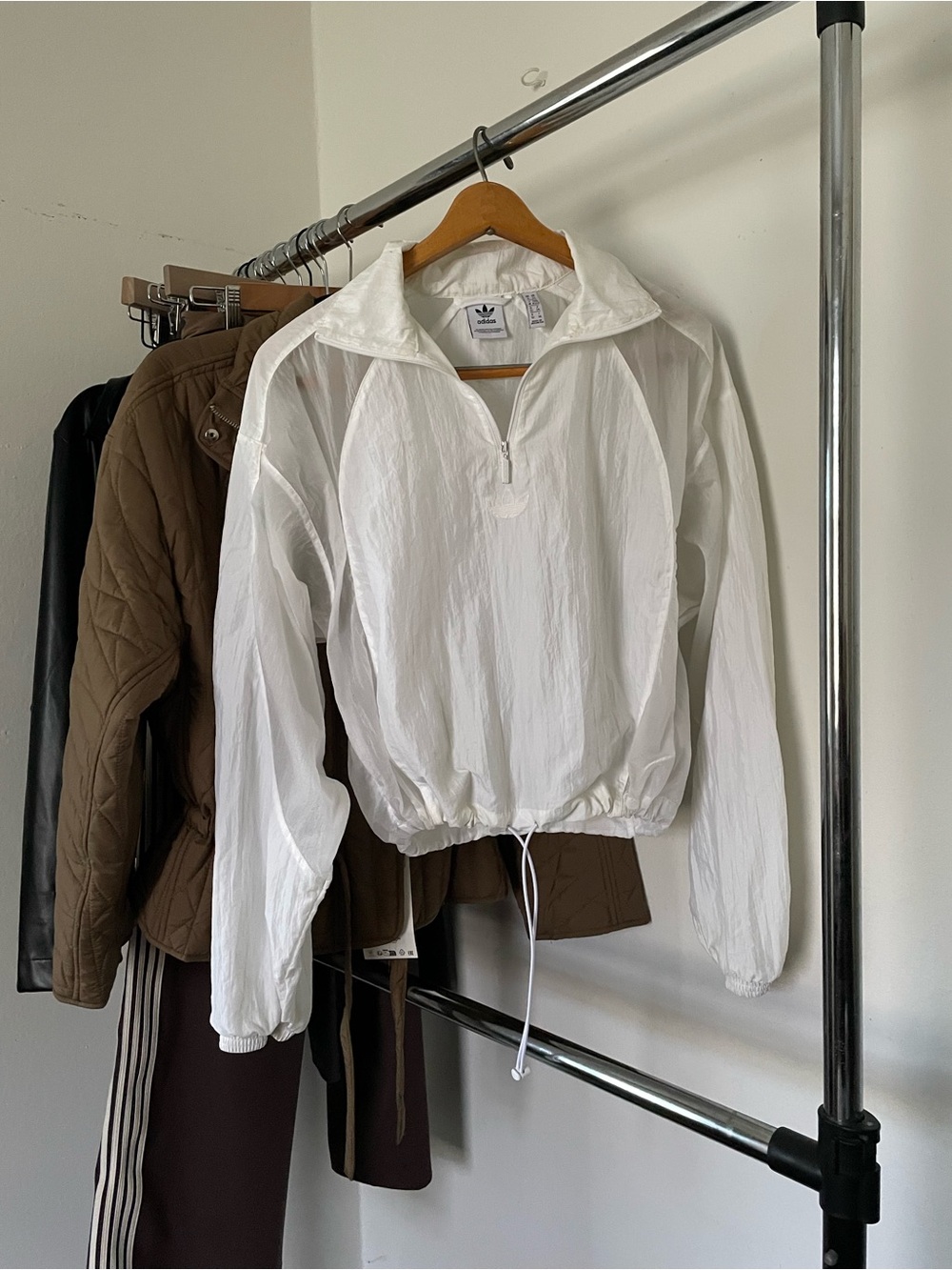 3/$15 adidas White Half-Zip Pullover Bomber Jacket